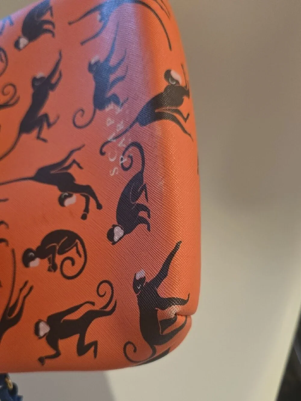 Scape Park Orange Wristlet Pouch with Navy Trim and Black Monkey Print